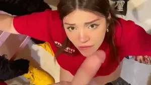 Latina worker from five guys sucking boss big white cock for a raise