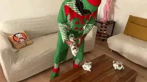 Pre-Christmas party with an elf with deep throat, balls deep anal, double anal fisting, squirting and prolapse